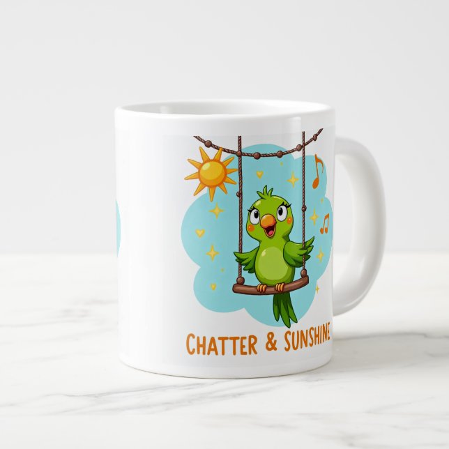 Parrot Chatter & Sunshine Laughter Large Coffee Mug (Front Right)