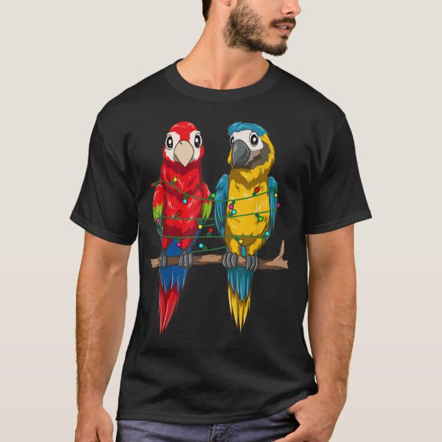 Parrot Christmas Macaw Xmas Lights Bird T-Shirt (Front)