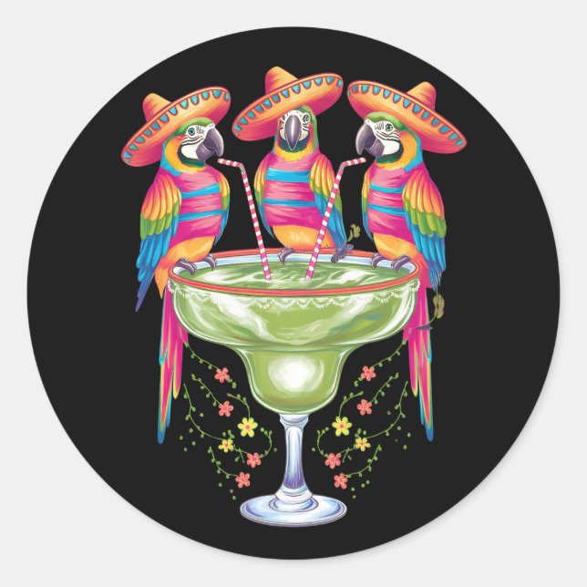 Parrot Cinco De Mayo Funny Drinking Mexican Fiesta Classic Round Sticker (Front)