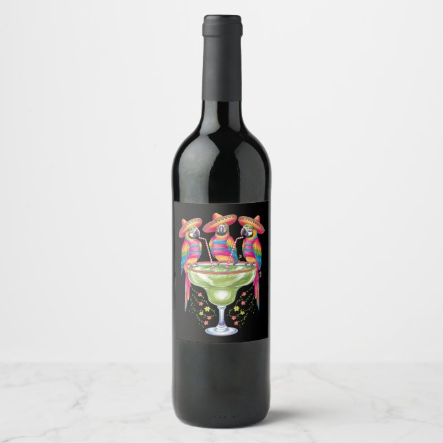 Parrot Cinco De Mayo Funny Drinking Mexican Fiesta Wine Label (Front)