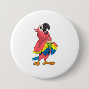 Parrot & Coconut with Drinking straw 7.5 Cm Round Badge
