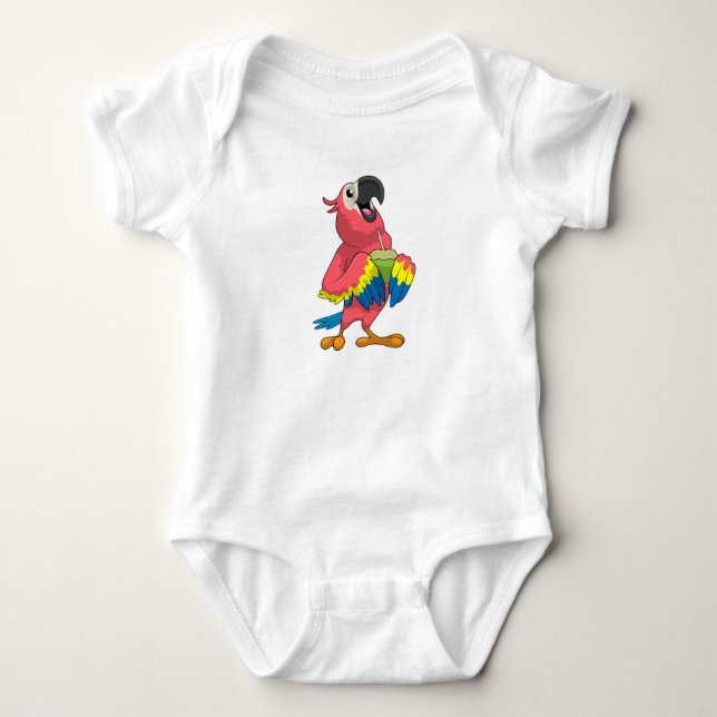 Parrot & Coconut with Drinking straw Baby Bodysuit (Front)