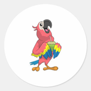 Parrot & Coconut with Drinking straw Classic Round Sticker