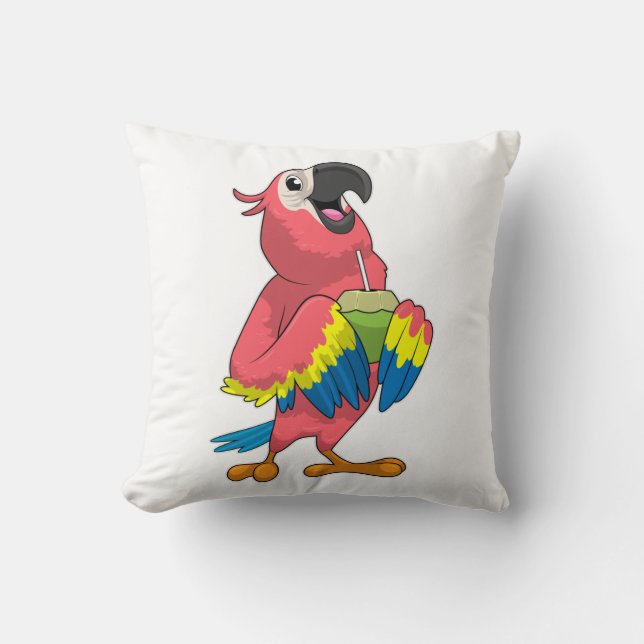 Parrot & Coconut with Drinking straw Cushion (Front)