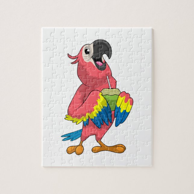 Parrot & Coconut with Drinking straw Jigsaw Puzzle (Vertical)