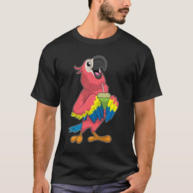 Parrot & Coconut with Drinking straw T-Shirt (Front)