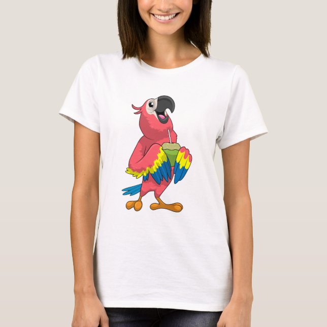 Parrot & Coconut with Drinking straw T-Shirt (Front)