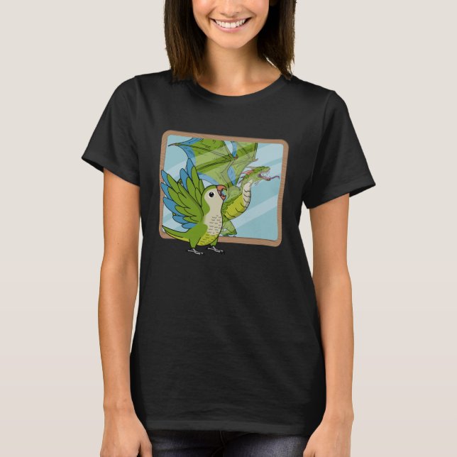 Parrot & Dragon Reflection I Green Monk Parakeet Q T-Shirt (Front)