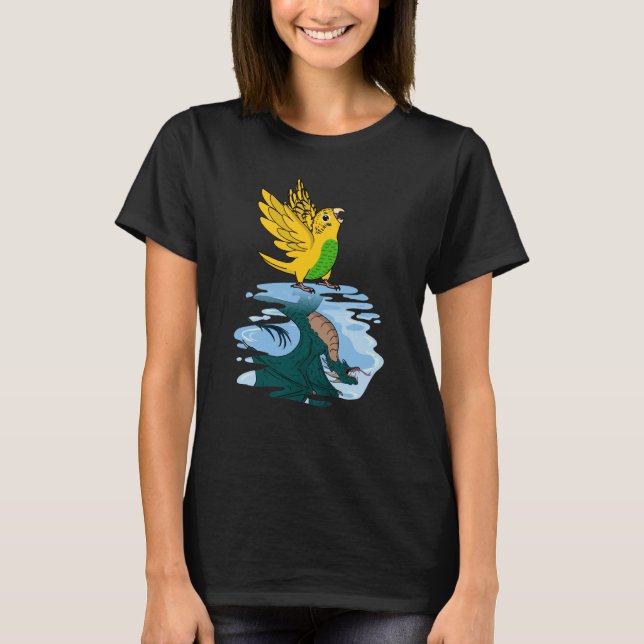 Parrot & Dragon Reflection I Yellow Budgie Budgeri T-Shirt (Front)