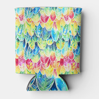 Parrot Feathers: Colourful Watercolor Pattern. Can Cooler