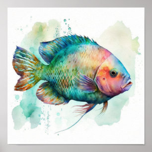 Parrot fish in watercolor poster