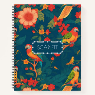 Parrot Floral Colourful Personalised Pattern Notebook