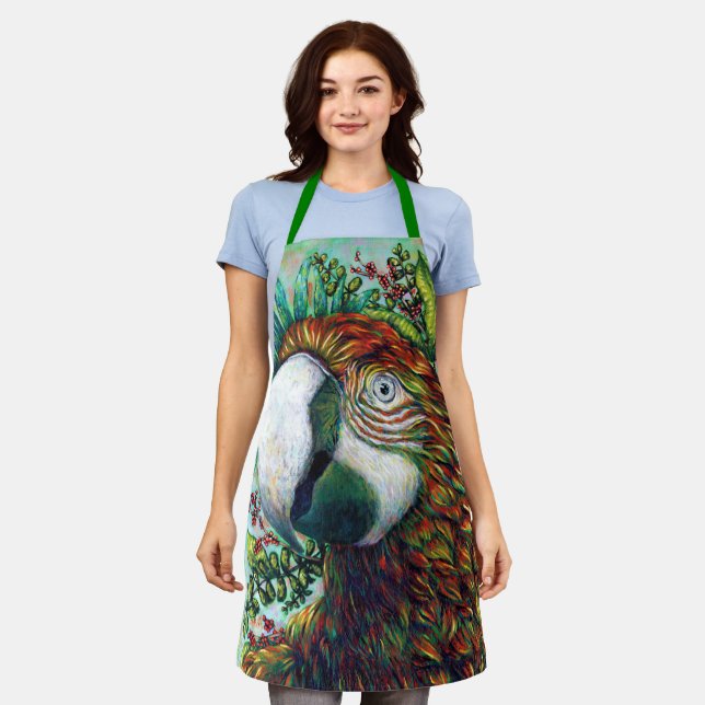 Parrot Floral Green Funny Cool Apron (Worn)