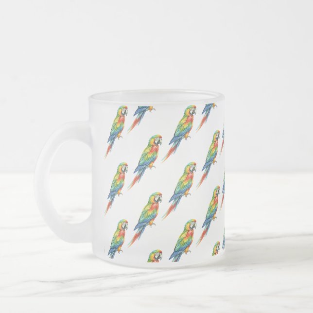 Parrot Frosted Glass Coffee Mug (Left)
