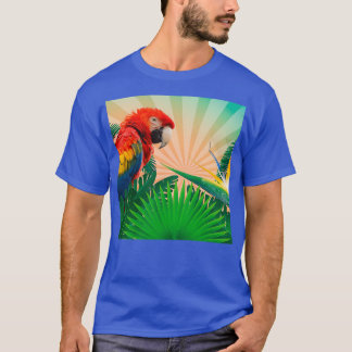 Parrot Hawaii jungle palm tree leaves sunrise retr T-Shirt
