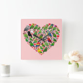 Parrot Heart Square Wall Clock (Home)
