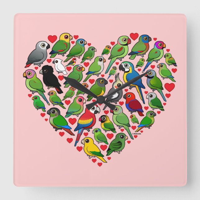 Parrot Heart Square Wall Clock (Front)