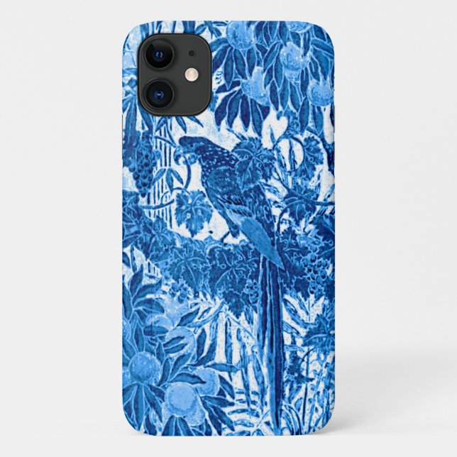 Parrot in a Jungle Setting, Indigo Blue and White Case-Mate iPhone Case (Back)