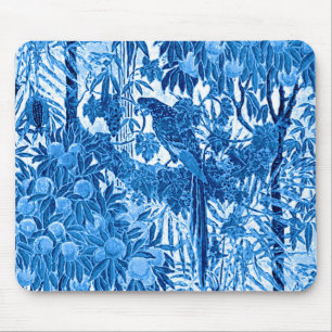 Parrot in a Jungle Setting, Indigo Blue and White Mouse Mat
