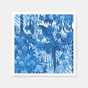 Parrot in a Jungle Setting, Indigo Blue and White Napkin