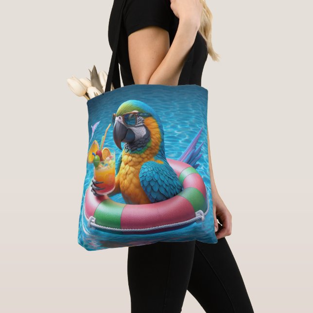 Parrot In a Swimming Pool Tote Bag (Close Up)
