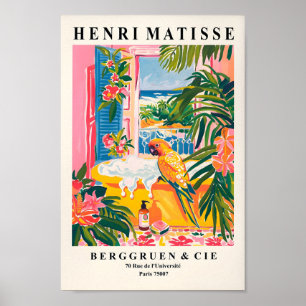 Parrot In Bathtub Poster, Pink Maximalist Decor, T Poster