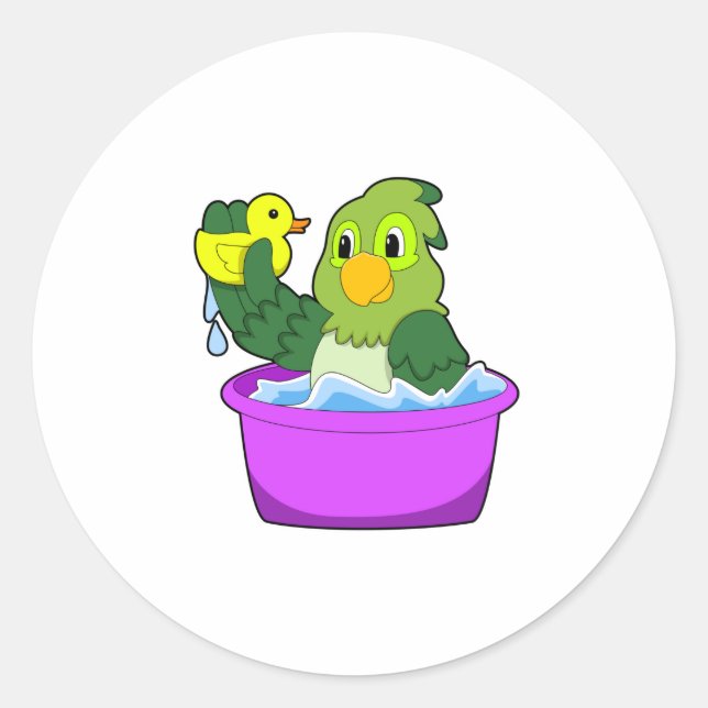 Parrot in Bathtub with Duck Classic Round Sticker (Front)