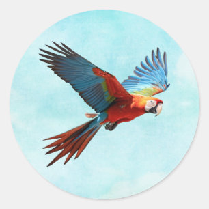 Parrot in flight, AI-generated, Classic Round Sticker