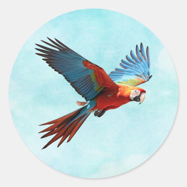 Parrot in flight, AI-generated, Classic Round Sticker (Front)