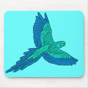 Parrot in Flight, Aqua and Cobalt Blue Mouse Mat