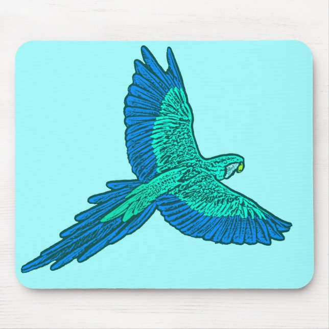 Parrot in Flight, Aqua and Cobalt Blue Mouse Mat (Front)