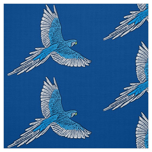 Parrot in Flight, Cobalt Blue and White Fabric (Swatch)