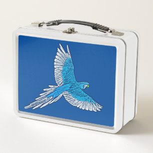Parrot in Flight, Cobalt Blue and White Metal Lunch Box