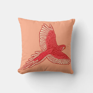 Parrot in Flight, Coral Orange and Cream Cushion