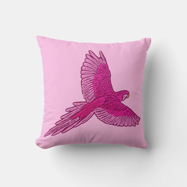 Parrot in Flight, Fuchsia and Ice Pink Cushion (Front)