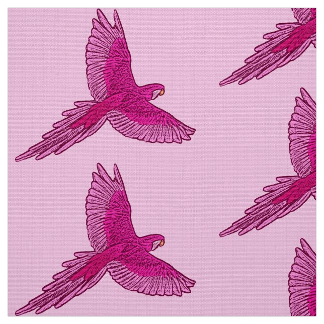 Parrot in Flight, Fuchsia and Ice Pink Fabric (Swatch)