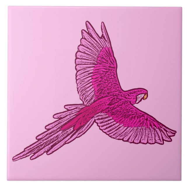 Parrot in Flight, Fuchsia and Ice Pink Tile (Front)