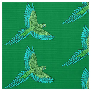 Parrot in Flight, Jade Green and Turquoise Fabric