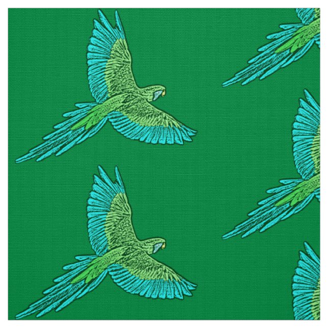 Parrot in Flight, Jade Green and Turquoise Fabric (Swatch)