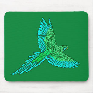 Parrot in Flight, Jade Green and Turquoise Mouse Mat