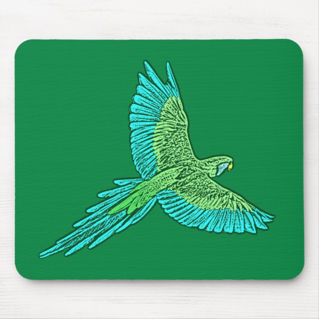 Parrot in Flight, Jade Green and Turquoise Mouse Mat (Front)