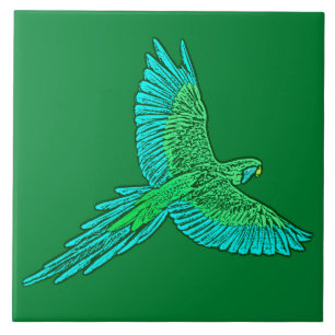 Parrot in Flight, Jade Green and Turquoise Tile