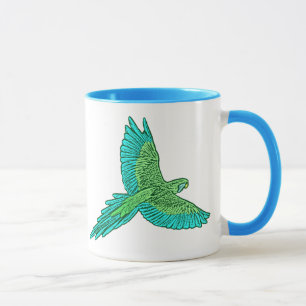 Parrot in Flight, Lime Green and Turquoise Mug