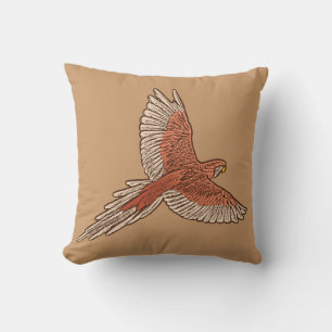 Parrot in Flight, Rust, Cream and Camel Tan Cushion