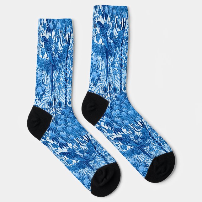 Parrot in the Jungle, Indigo Blue and White  Socks (Right)