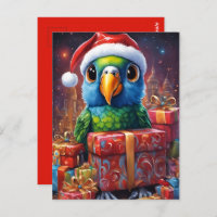 Parrot in the midst of Christmas gifts