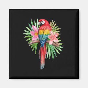 Parrot In Tropical Flowers Summer Beach Tiki Party Magnet