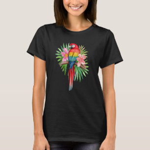 Parrot In Tropical Flowers Summer Beach Tiki Party T-Shirt