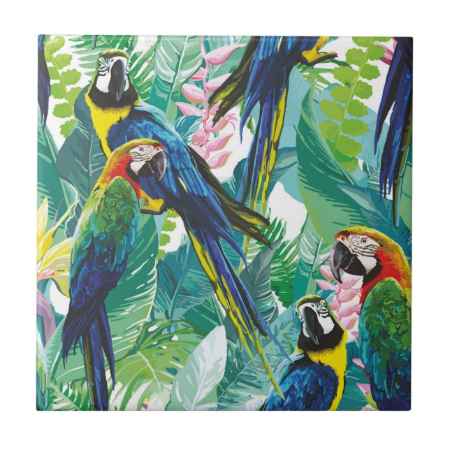 Parrot Jungle Pretty Blue Green Tile (Front)