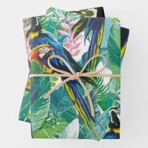 Parrot Jungle Wrapping Paper Flat Sheet Set of 3